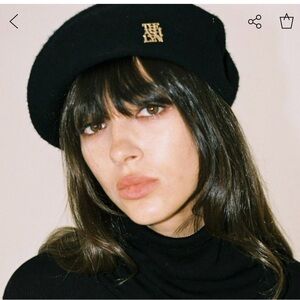 Wool Black Beret with Gold Logo